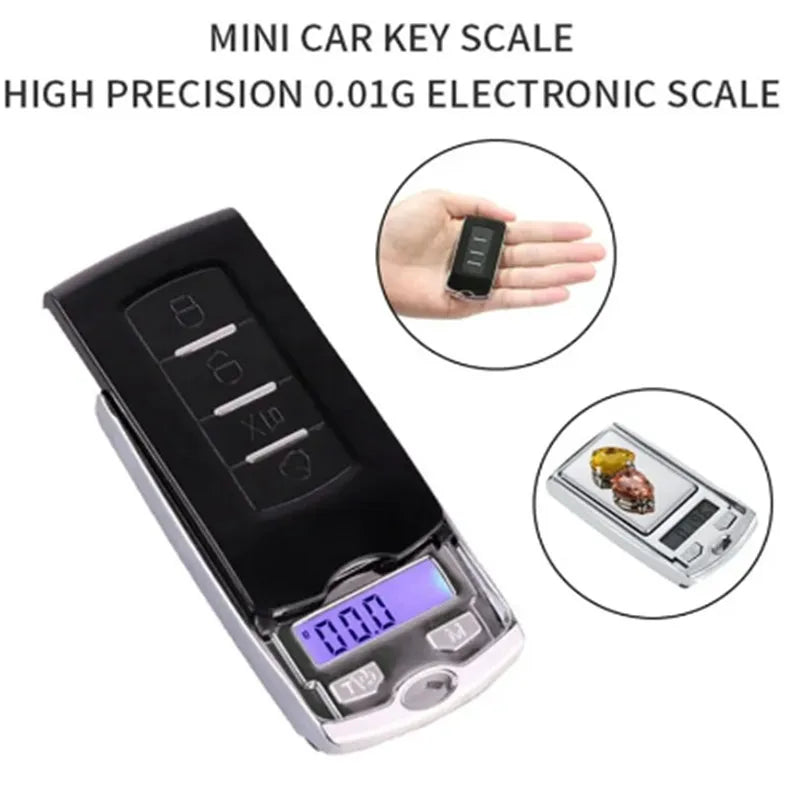 balança de precisão portatil 1Pcs 200g/100g 0.01g Precision Portable Car Key Shape Mini Digital Pocket Electronic Gram Scale with LCD Display